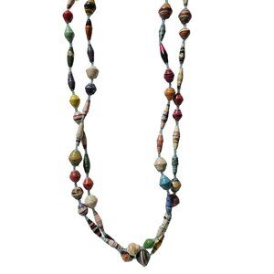 Handmade Boho Recycled Paper Bead Necklace Eco Friendly Fashion Jewelry Women
